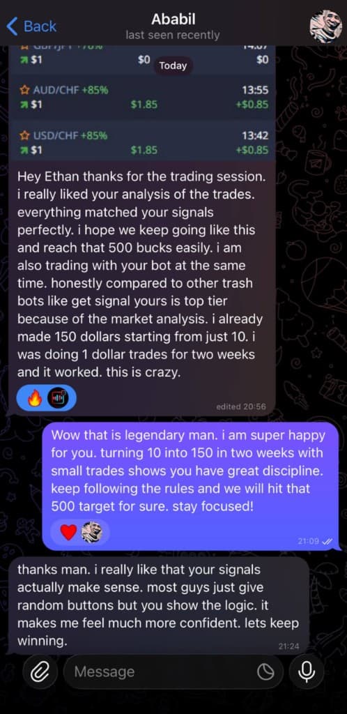 Ababil — turned $10 into $150 in two weeks using bot signals