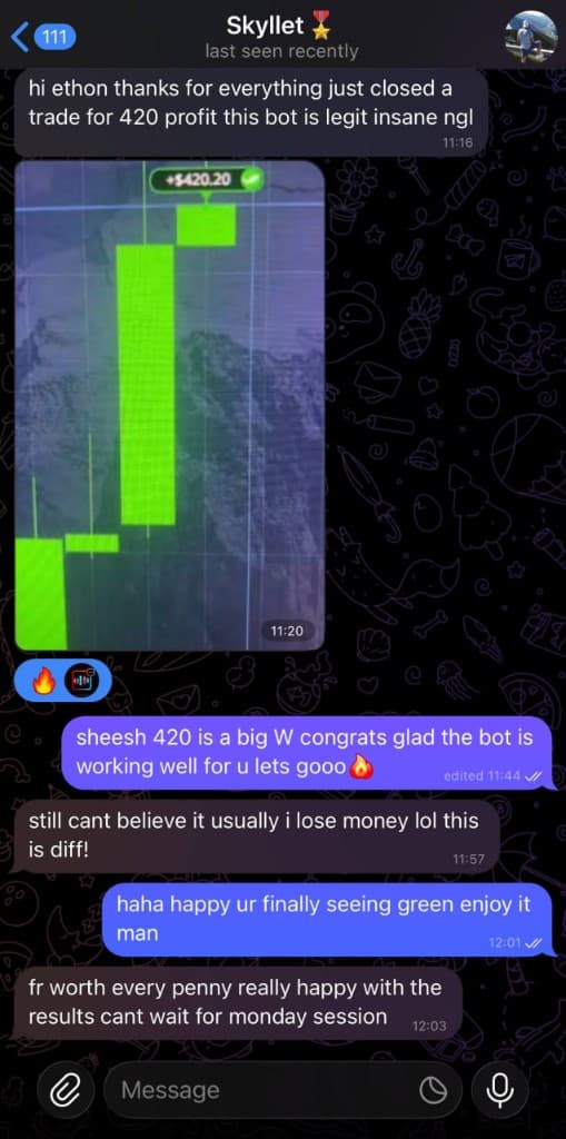 Skyllet — closed a single $420 trade following bot signals